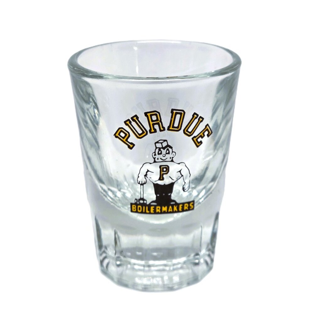 Vintage Purdue Boilermakers Heavy Bottom Shot Glass Mascot Libbey